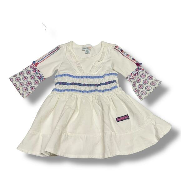 naartjie Girls Dress White Purple Blue Size 6-12 Mo Knit Corduroy Boho - Picture 1 of 5